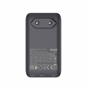 Acefast A100 65W GaN 2 USB-C + USB-A īpaši plāns lādētājs - melns