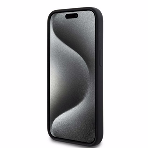 DKNY apvalks no šķidrā silikona MagSafe viedtālrunim iPhone 15 Plus / 14 Plus ar balto logotipu - melns (m)