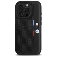 BMW M perforētā trīskrāsu līnija iPhone 16 Pro Max apvalks - melns
