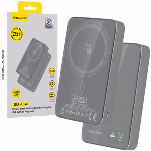 Blavec Portatīvais lādētājs 10000mAh BJ-04 Plāns 13,5mm - Type C - 22,5W magnētiskā Magsafe 3 in 1 (PBBJ04-MC10G) pelēka stikls