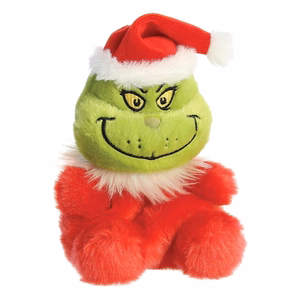 Grinch Palm Pals videi draudzīga sēdoša plīša rotaļlieta Ziemassvētku vecīša tērpā, 13 cm