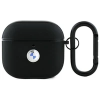 BMW BMA4SSLBK AirPods 4 ādas apvalks melns/sudraba ar sudraba logotipu