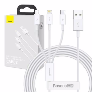 USB kabelis Baseus 3in1 Superior balts 150 cm līdz 3.5A