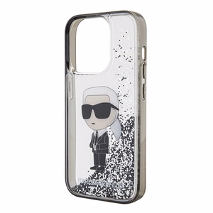 Karl Lagerfeld Liquid Glitter Ikonik viedtālruņa apvalks iPhone 15 Pro - caurspīdīgs