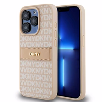 DKNY Ādas mono svītra un metāla logotips viedtālruņa apvalks iPhone 15 Pro - rozā