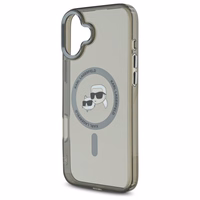 Karl Lagerfeld IML Metal Karl&Choupette Head magnētiskais viedtālruņa apvalks iPhone 16 Plus - melns