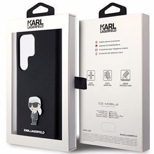 Karl Lagerfeld silikona Ikonik metāla piespraude viedtālruņa apvalks Samsung Galaxy S23 Ultra - melns