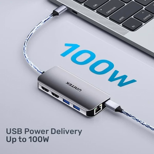 UNITEK aktīvs sadalītājs USB-C 2X HDMI 4K, RJ45, PD 100W