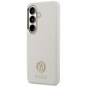 Guess maciņš Rhinestone Round Logo MagSafe priekš Samsung Galaxy S26 smilškrāsas