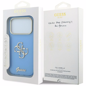 Guess IML 4G Script Metal vāciņš modelim iPhone 18 Pro Max / 17 Pro Max – gaiši zils