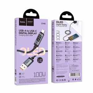 Data Cable with digital display USB A to USB C Hoco PD 6A 100W 1,2 m U148 black