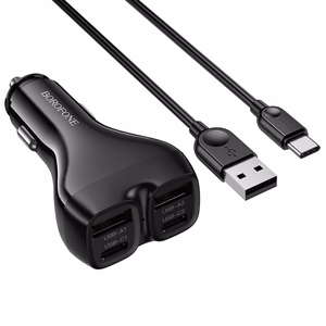 Borofone Car charger BZ35 Leader - 2 x Type C + USB - PD 30W with cable USB to Type C black