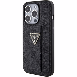 Guess Grip Stand 4G Triangle Strass viedtālruņa apvalks iPhone 15 Pro - melns