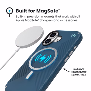 Speck Presidio2 Grip MagSafe vāciņš ierīcei iPhone 17, “Deep Sea / Silver Metallic” krāsā