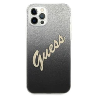 Guess GUHCP12MPCUGLSBK iPhone 12/12 Pro 6.1" melnais kietais vāciņš Glitter Gradient Script