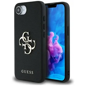 Guess PU Grained 4G Metal Logo viedtālruņa apvalks iPhone 16e - melns