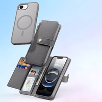 Dux Ducis Lawa iPhone 16e ādas apvalks ar noņemamu magnētisko maku - pelēks