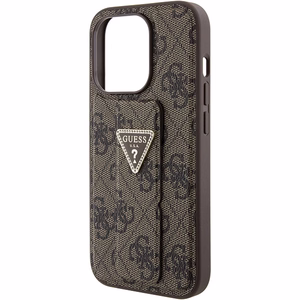 Guess Grip Stand 4G Triangle Strass viedtālruņa apvalks iPhone 15 Pro - brūns