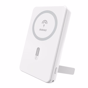 Dudao K14S+ 10000 mAh 22,5 W magnētiskā ārējā baterija USB-A + USB-C, saderīga ar MagSafe, ar statīvu, balta