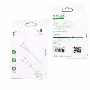 T-PHOX KABELIS CC15 SĒRIJAS USB-C/USB-C 60W 3A 2M BALTS