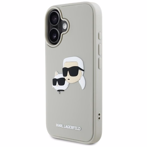 Karl Lagerfeld HC 3D gumijas dubultgalvu iPhone 16 viedtālruņa apvalks - bēšs