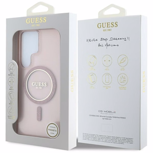 Guess Glitter Circle Classic Logo Magnētiskais viedtālruņa apvalks Samsung Galaxy S25 Ultra rozā