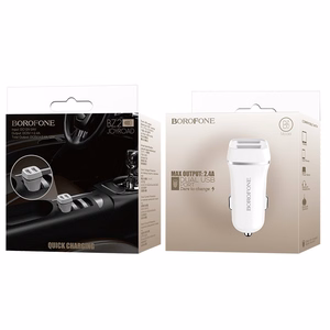Borofone BZ2 Joyroad automašīnas lādētājs ar 2 USB-A pieslēgvietām, 12 W, balts