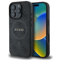 Guess 4G gredzena klasiskā logotipa magnētiskais viedtālruņa apvalks iPhone 16 Pro Max - melns