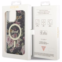 Guess GUHMP14XHCFWSK iPhone 14 Pro Max 6.7" melns cietais viedtālruņa apvalks Flower Magnētiskais