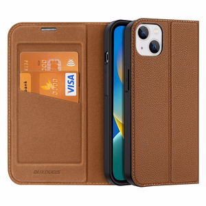Dux Ducis Skin X2 viedtālruņa apvalks iPhone 14 Plus ar magnētisko atloku brūns