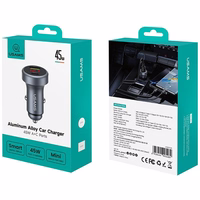 Auto lādētājs USAMS CC327 Aluminium 45W USB-A USB-C tarnish