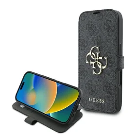 Guess 4G Metal Logo viedtālruņa apvalks iPhone 16 - melns