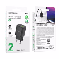 Borofone Sienas lādētājs BN14 Royal GaN - USB + Type C - QC 3.0 PD 30W melns
