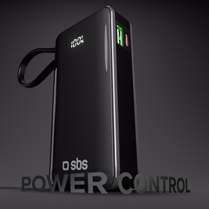 Внешний аккумулятор SBS 10000 mAh 20W со встроенным кабелем USB-C и цифровым дисплеем - чёрный