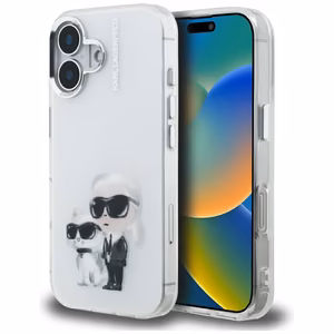 Karl Lagerfeld IML Aquarelle Karl & Choupette & Logo iPhone 16 macins - balts