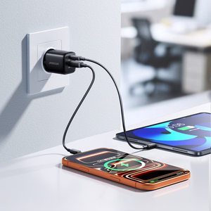 Joyroom JR-TG7 33W USB-A + USB-C sienas lādētājs ar 60W USB-C uz USB-C 1m kabeli melns
