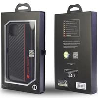 Audi Oglekļa šķiedras svītra iPhone 12/12 Pro 6.1" melns/melns cietais apvalks AUS-TPUPCIP12P-R8/D1-BK