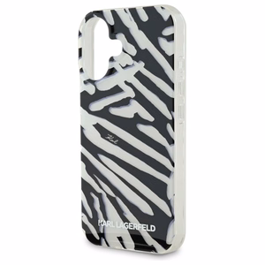Karl Lagerfeld IML Zebra Raksts un Aukla iPhone 16 Viedtālruņa Apvalks - Melns