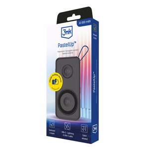 3mk PastelUp 10000mAh 22.5W USB 1A1C Bezvadu Portatīvais lādētājs (m) - melns