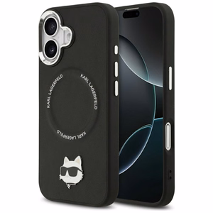 Karl Lagerfeld Choupette Pin Magnētiskais viedtālruņa apvalks iPhone 17 - melns