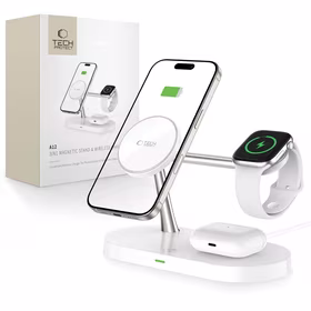 Tech-Protect A12 3in1 MagSafe indukcijas lādētājs viedtālrunim / austiņām / viedpulkstenim - balts