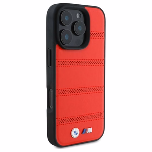 BMW M perforētās un šūtās līnijas magnētiskais viedtālruņa apvalks iPhone 16 Pro Max - sarkans