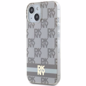 DKNY IML rūtainais mono raksts un drukātas svītras Magnētiskais viedtālruņa apvalks iPhone 15 Plus / 14 Plus - bēša