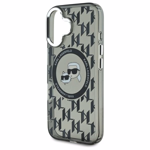 Karl Lagerfeld IML Monogram Karl & Choupette Head Magnētiskais viedtālruņa apvalks iPhone 16 - melns
