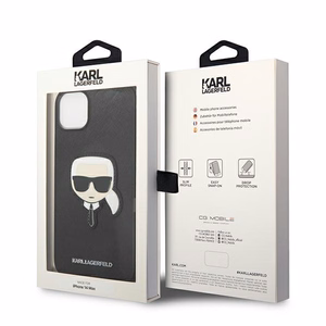 Karl Lagerfeld Saffiano Karl's Head Patch viedtālruņa apvalks iPhone 14 Plus - melns