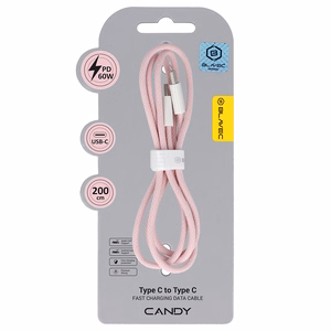 Blavec Kabelis Candy pīts - Type C uz Type C - PD 60W 3A 2 metri Apple CarPlay/Android Auto (CCA-CC3P20) rozā