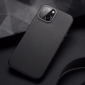Dux Ducis Grit ādas apvalks iPhone 14 Plus Elegants mākslīgās ādas apvalks (MagSafe saderīgs) Melns