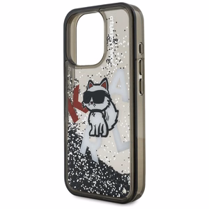 Karl Lagerfeld Liquid Glitter Choupette Logo macins iPhone 16 Pro - melns