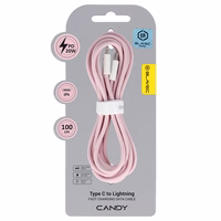 Blavec Kabelis Candy pīts - Type C uz Lightning - PD 20W 2,4A 1 metrs Apple CarPlay (CCA-CL24P10) rozā
