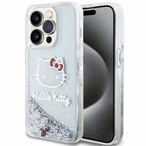 Hello Kitty Liquid Glitter Charms Kitty Head vāciņš ierīcei iPhone 15 Pro, sudraba krāsā